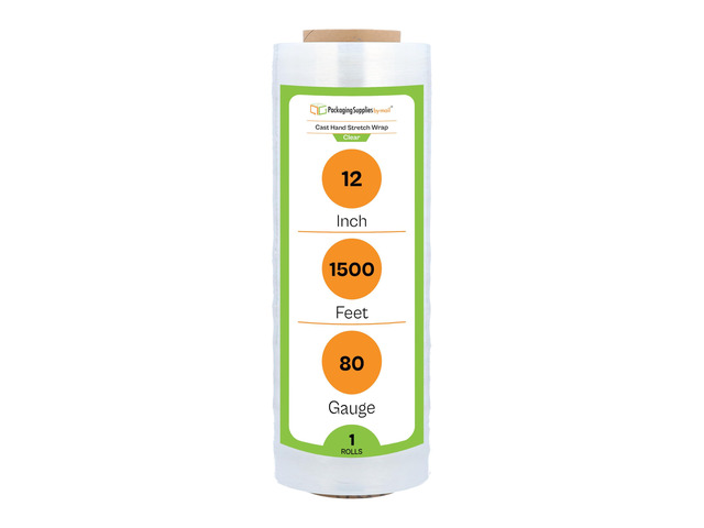PSBM Hand Stretch Film/Wrap, 1 Roll 12 Inch x 1500 Feet 80 Gauge Heavy Duty up to 800% Ultimate Stretch Clear Plastic Wrap Industrial Strength...