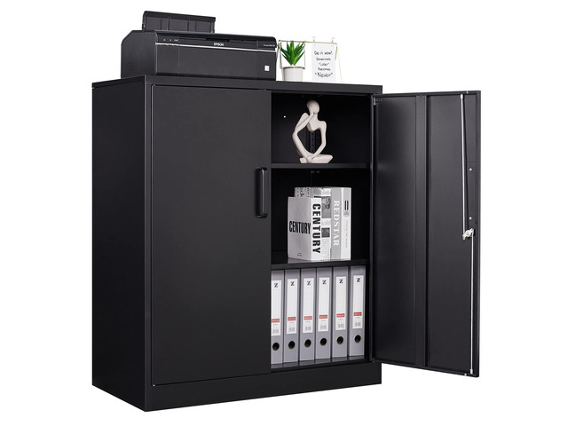 Metal Storage Cabinets with Lock, Small Locker Steel Cabinets, Adjustable Shelves 2 Doors for Home,Office, Warehouse,Garage(Black-36)