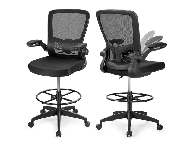 Drafting Chair High Back Office Chairs with Footrest Ring Flip-Up Armrest Height Adjustable Executive Desk Chair Ergonomic Mesh Computer Task Chair...