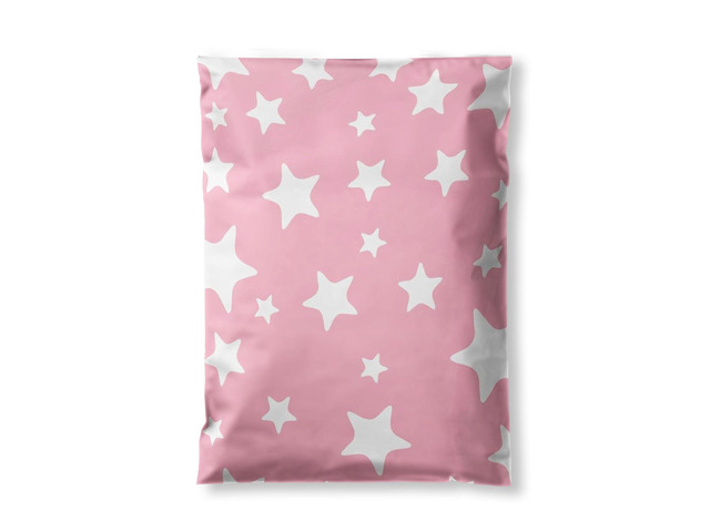 10 x 13 Glossy Light Pink and White Stars Decorative Plastic Poly Mailer Bags Waterproof Shipping Mailing Envelope 2 Mil Permanent Adhesive Seal...