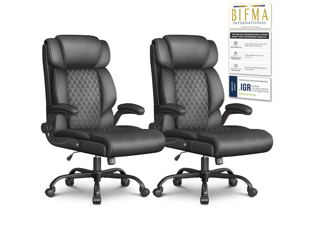 Office Chair-Executive High Back Breathable Big and Tall Office Chair Flip-up Armrests Lumbar Support-Ergonomic Leather Rolling Swivel Chair with...