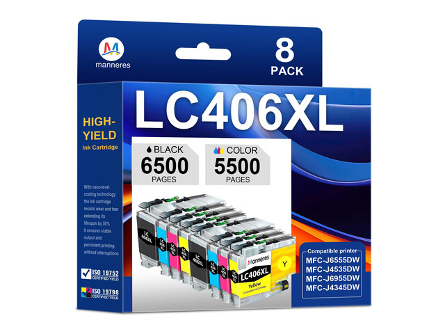 LC406XL Ink Cartridges 8 Pack High Yield Compatible for Brother LC406 MFC-J4335DW MFC-J4535DW MFC-J5855DW MFC-J6555DW MFC-J6955DW Printer 2Black...