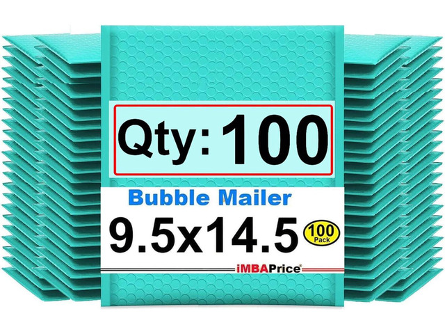 9.5x14.5 Inches Teal Color Poly Bubble Bag, 100-Pack Large Size #4 Self Seal Poly Bubble Mailers Padded Packing Envelopes (Total100 Bags)