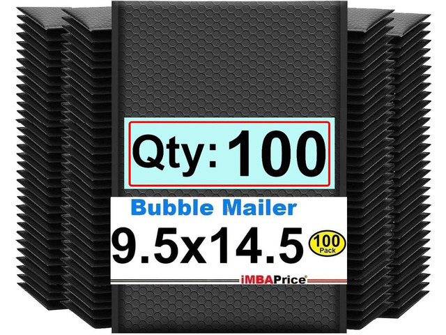 9.5x14.5 Inch Black Poly Bubble Mailers #4, 100-Pack Large Self-Seal Padded Envelopes, Waterproof Shipping Mailers for Jewelry, Photos, Cosmetics...