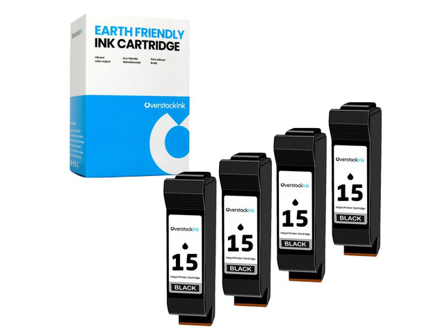 Printer Ink 15 Cartridges 4-Pack Compatible for HP 15 Black Work with OfficeJet 1510A2L 5110 5110A2l 5110v 5110xi V30 V40 V40Xi V45 PSC 500 500xi...