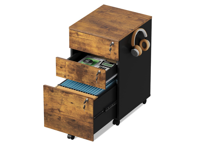 3 Drawer File Cabinet with Upgrade to 3 Individual Lock & Wheels Wood Filing Cabinet for Home Office, Mobile Printer Stand, Under Desk Storage...