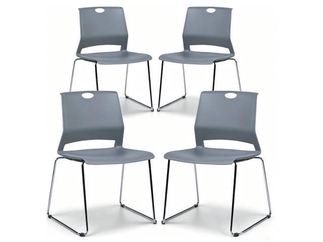 Grey Plastic Stack Chair for Office Guests & Waiting Rooms, 4-Pack Chrome Sled Base, Hard Plastic Stackable Chair Built for Commercial Use, Ideal...