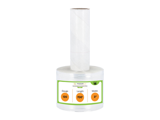 PSBM Mini Stretch Wrap with Extended Core Handles, 18 Rolls 3 Inch x 700 Feet 120 Gauge Heavy Duty Clear Plastic Wrap Industrial Strength Shrink...