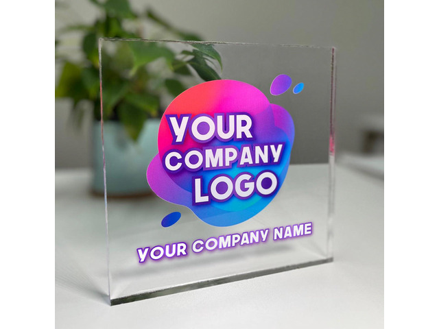 Personalized Acrylic Desk Business Sign for Desks & Counters Custom Acrylic Business Logo Sign Free Company Vector Logo Premium Thick Signage...