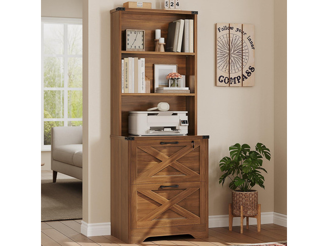 2 Drawer File Cabinet with Lock fits Legal/Letter/A4 Size Wood Filing Cabinet for Home Office, Farmhouse File Cabinets with Adjustable Storage...
