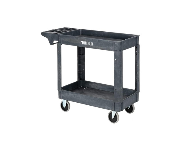 Plastic Service Utility Cart with Wheels,550lbs Capacity,Heavy Duty Tub Storage Cart W/Deep Shelves, Multipurpose Rolling 2-Tier Mobile Storage...
