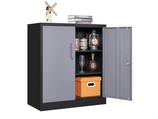 Metal Storage Cabinets with Lock Door and Shelves, Steel Garage Tool Cabinets for Home,Office, Warehouse,Lockers (36-Black & Gray)