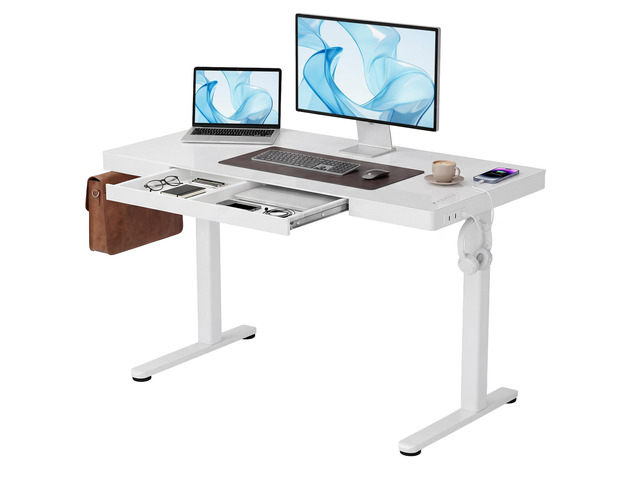 Touch Screen Glass Standing Desk with Drawers and USB Ports, 48×24 Inch Adjustable Stand Up Desk, Quick Install Home Office Glass Top Computer...
