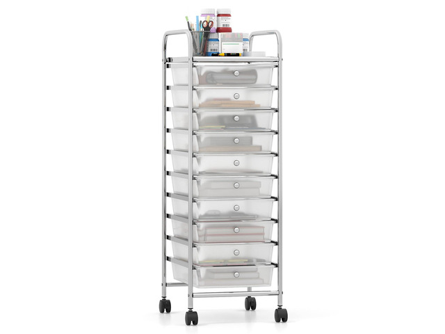Rolling Storage Cart with 10 Drawers, Utility Cart with Tabletop, Drawer Organizer with Wheels for Craft Art Paper Tool, Mobile Organization &...