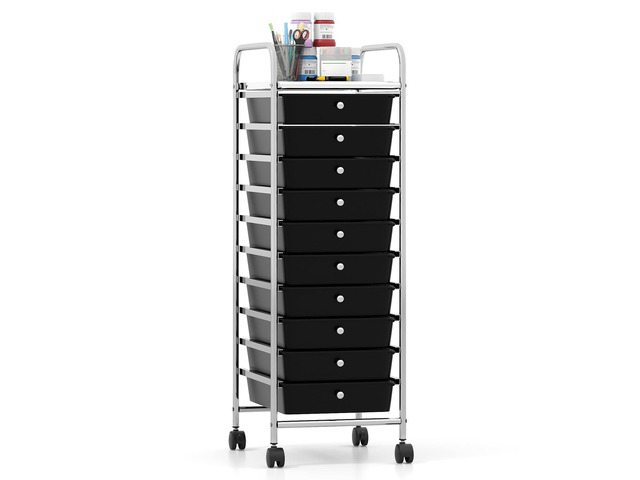 Rolling Storage Cart with 10 Drawers, Utility Cart with Tabletop, Drawer Organizer with Wheels for Craft Art Paper Tool, Mobile Organization &...