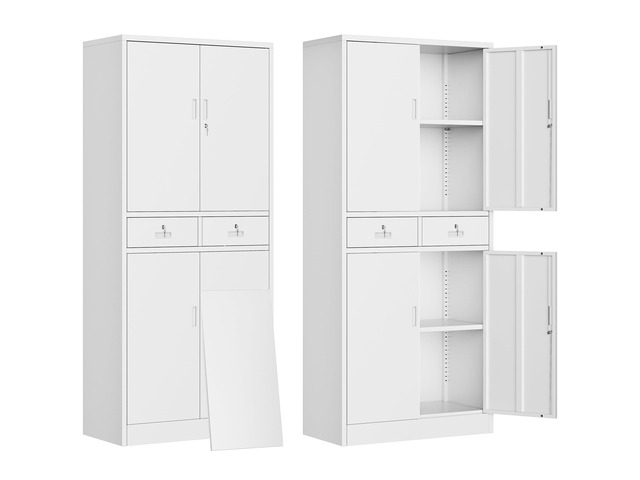 Metal Storage Cabinet with Adjustable Shelves and Drawers, 71' H Locking Pantry Storage Cabinet for Office, Garage, Home, School, Utility (White)