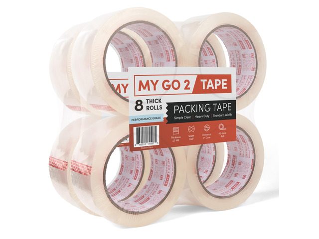 My Go 2 Heavy Duty Packing Tape, 8 Pack, 60 Yard Rolls, Clear, 2.7 MIL, Carton Tape Refill for Shipping, Mailing, Packaging and Moving