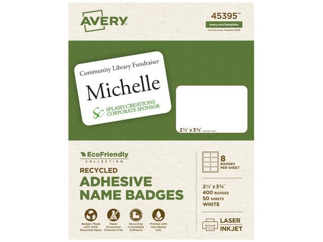 EcoFriendly Recycled Name Tags, 2-1/3' x 3-3/8', White, Removable Adhesive, 400 Printable Name Badges (45395)