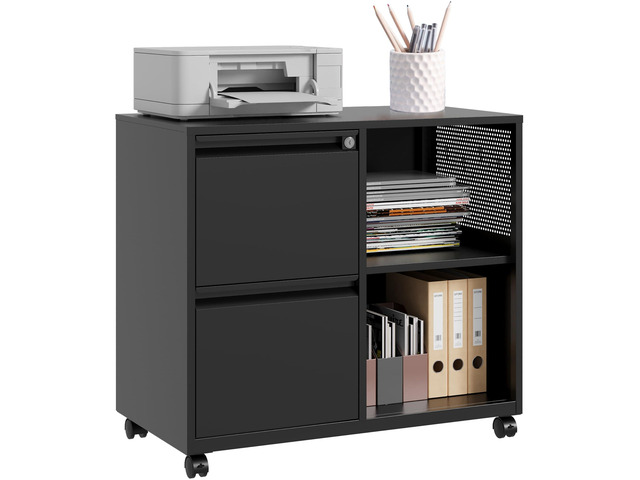 2 Drawer File Cabinet with Lock and Shelf,Mobile Lateral Filing Cabinet,Metal Filing Cabinets with Open Storage Shelves Organizer for Home Office...