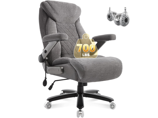 Fabric 700lbs Big and Tall Office Chair, Ergonomic Heavy Duty Executive Cloth Office Chair with 5D Flip Arms & Adjustable Lumbar Support & Dual...