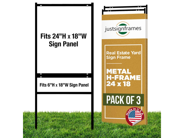 Real Estate H-Frame Yard Signs with 1 Rider, 24 x 18 in, Black, 3 Packs Durable, Weather-Resistant Slide-In Assembly, Holds Foam Board & Poster...