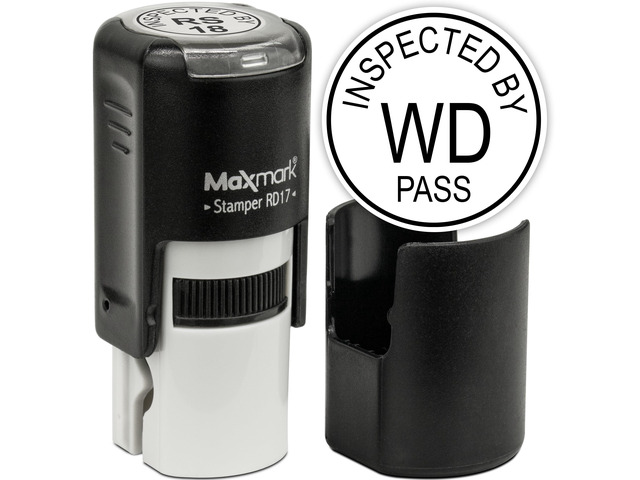 Custom Round Self Inking Inspection Stamp - Customize up to 3 Lines - 15 Colors to Choose