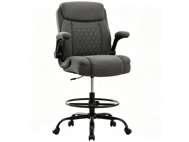 Drafting Chair Tall Office Chair for Standing Desk, Ergonomic Tall Desk Chair with Adjustable Foot Ring, Flip-Up Armrests, Lumbar Support, Swivel...