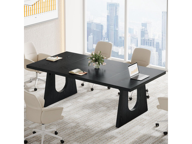 70.86' Rectangular Conference Table for 6-8 (Black) Large Office Meeting Desk, Reception Office Furniture for Conference Room, Meeting Rooms,...