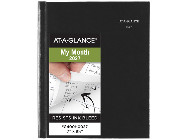 2027 Planner, Monthly, 7' x 8.5', Tabbed, Unruled Daily Blocks, Hardcover, DayMinder, Black (G400H0027)