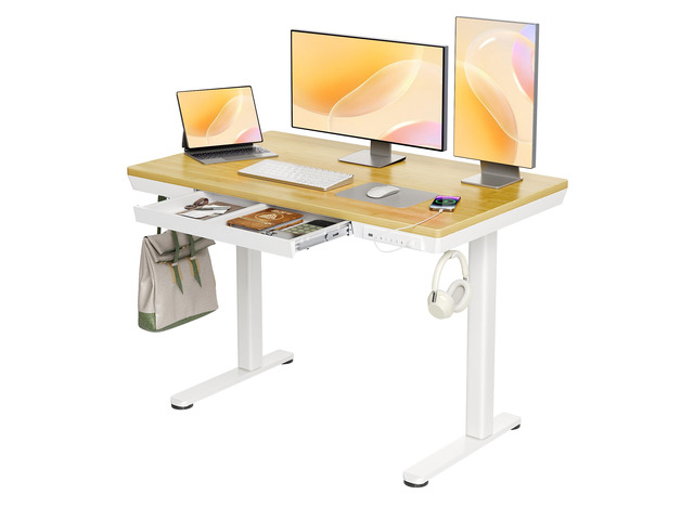 Bamboo Standing Desk with Drawers & USB Ports 48x24 Quick Install, Tape-C Port, USB Ports