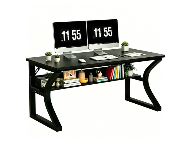 47'' Computer Desk Home Office Desk, Modern Computer Desk w/U Shaped Metal Frame, Storage Shelves, PC Table Study Writing Desk Workstation for Home...