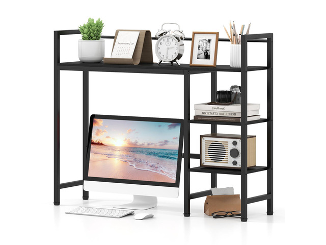 Desktop Bookshelf, 38.5' Dorm Desk Hutch for 27' Monitor (Black) 4-Tier Desk Shelf with Anti-tip Device, Countertop Storage for Computer Desk,...