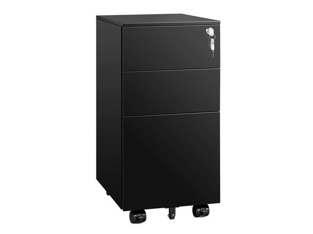 Slim File Cabinet, 3 Drawer Mobile Filing Cabinet for Letter/Legal/A4 Files, Fully Assembled Except Wheels, Black