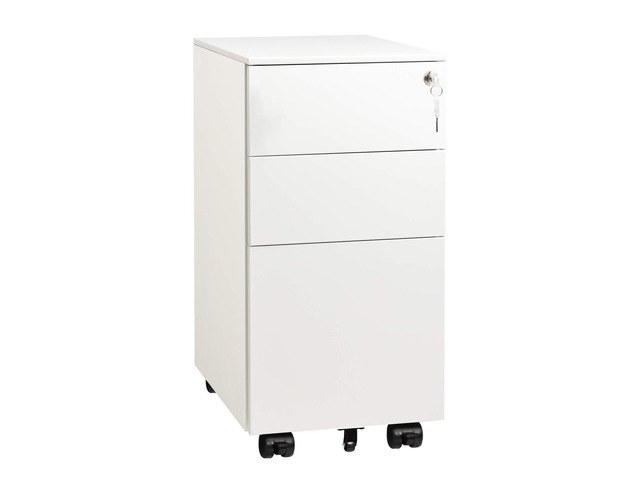 Slim File Cabinet with Lock, 3 Drawer Mobile Filing Cabinet for Legal/Letter/A4 Size, Fully Assembled Except Wheels, White
