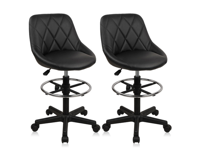 Drafting Chair with Back, Leather Rolling Swivel Stool with Adjustable Height and Footrest, Ergonomic Tall Standing Desk Office Chairs with Wheels...