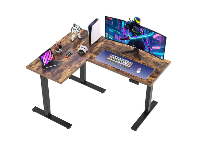 63 x 48 Inch L-Shaped Electric Standing Desk Motorized Corner Desk Reversible L-Shape Desk, 28.3'-45.9' Height, 4 Presets, 3-Leg Frame Holds 220...