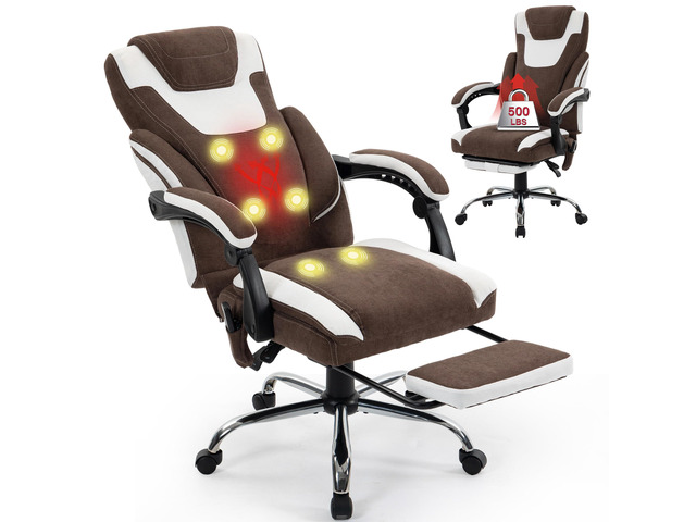 Massage Office Chair with Footrest,6-Point Vibration & Heat Executive Office Chairs,500LBS Big and Tall Fabric Office Chair,Ergonomic Desk Chair...