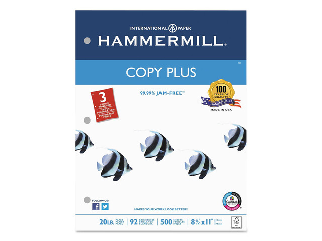 105031 Copy Plus Copy Paper, 3-Hole Punch, 92 Brightness, 20lb, Ltr, White, 500 Shts/Rm (HAM105031)