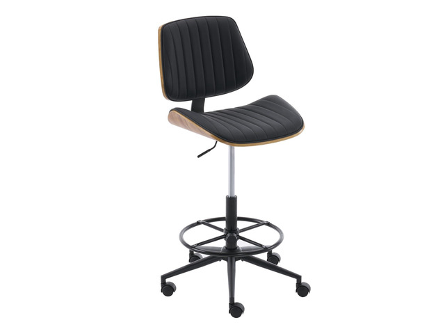 Drafting Chair for Standing Desk, Armless Tall Office Chair with Bentwood Backrest, Adjustable Height, Footrest Ring and Swivel Seat, PU Leather...