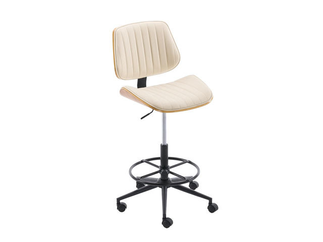 Drafting Chair for Standing Desk, Armless Tall Office Chair with Bentwood Backrest, Adjustable Height, Footrest Ring and Swivel Seat, PU Leather...