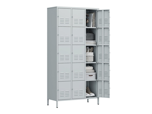 Metal Lockers for Employees-15 Door Storage Locker with Shelves and Lockable Steel Cabinet for School,Gym,Office,Staff(Grey, 15 Door)