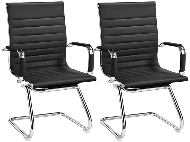 Office Guest Chairs Set of 2, Faux Leather Reception Chair, Black Set of 2, Easy-Clean Faux Leather, Foam-Padded Seats, Fixed Armrests, Sturdy...