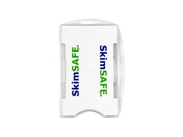 Bulk 50 Pack - RFID Blocking ID Badge Holder (Holds 2 Cards) - SkimSAFE- Dual Sided Shield Blocks 13.56MHz Radio Signal - (Frosted Clear)