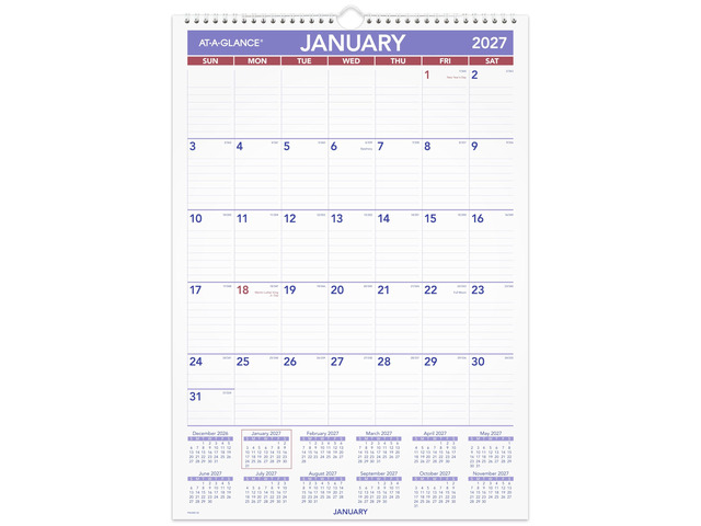 2027 Erasable Calendar, Dry Erase Wall Planner, 12' x 17', Monthly, Marker Included (PMLM022827)