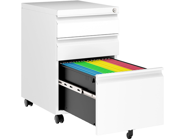 Assembled 3 Drawer File Cabinet with Wheels,Under Desk File Cabinet with Lock,White Rolling Filing Cabinets, Metal Filing Cabinets for Home...