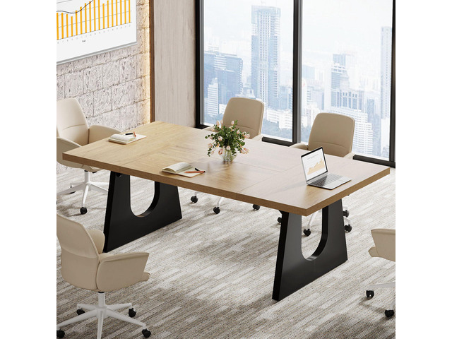 70.86' Rectangular Conference Table for 6-8 (Oak and Black) Large Office Meeting Desk, Reception Office Furniture for Conference Room, Meeting...