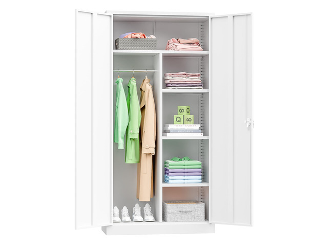 Metal Wardrobe Closet, 72' Locking Storage Wardrobe Cabinet with Doors and Shelves, 18' D x 36' W Steel Clothes Storage Cabinets for Office, Home,...