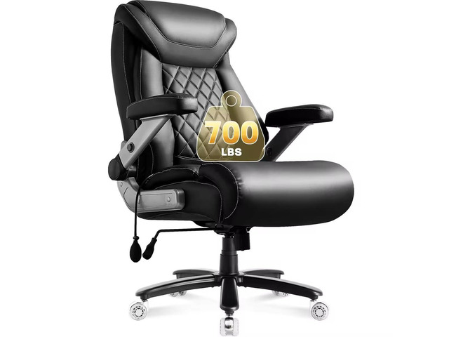 700lbs Leather Big and Tall Office Chair, Ergonomic Heavy Duty Executive Office Chair with 5D Flip Arms & Adjustable Lumbar Support & Dual Rubber...