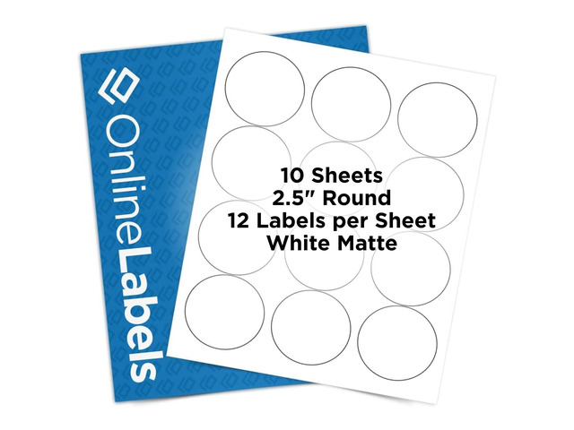2.5 Inch Round Labels - Pack of 120 Circle Stickers, 10 Sheets - Inkjet/Laser Printer