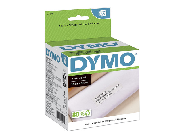 Authentic LW Mailing Address Labels for LabelWriter Label Printers, White, 1-1/8'' x 3-1/2'', 2 Rolls of 260 (30572)